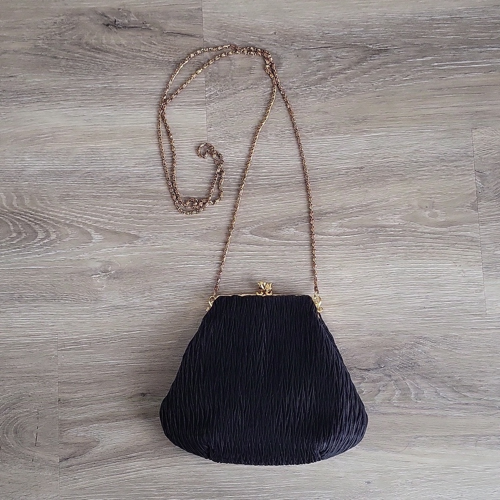 Goldco Vintage Black Pleated Evening Bag - Picture 7 of 11